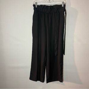 Zara TRF Black High-rise Wide-leg Elastic-waist Cropped Pants Waist-tie Med NWT